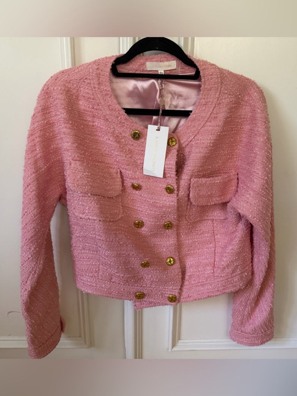Love Shack Fancy NWT Keiran jacket Goldtone buttons Pastel Peony Pink